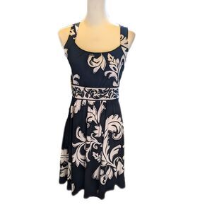 White House Black Market black & white baroque design sleeveless halter dress XS